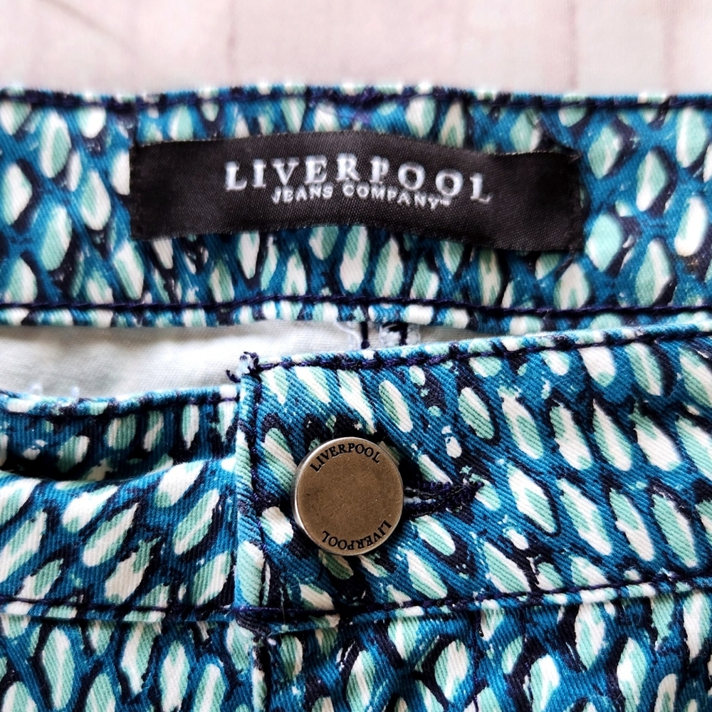 Liverpool Capri Pant Seaport Blue Aqua Scale Pattern Cropped | Women's Size 12 - Picture 3 of 9